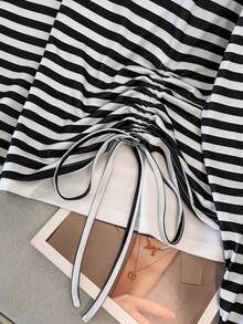 GlowEve CURVE Camiseta de punto de manga larga con diseño de rayas y costuras para salir, de corte ajustado, para mujer talla grande