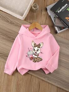 Girls Hooded Sweatshirt, Pink, 2025 Collection, Sizes 4-7 Years, Spring/Autumn, Long Sleeve, Hooded Top, Fashionable & Cute, Suitable For School, Vacation, Travel, Outdoor Activities, Back To School - Pink - View 5
