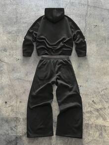 AXEPEAK Conjunto de sudadera con capucha y pantalón de chándal con parches de color contrastante para hombre - Blanco y Negro - Ver 2