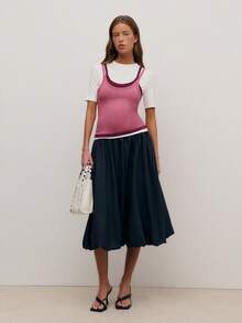 Nöista Falda midi de mezclilla con globo y cintura elástica. Para un look de primavera para todos los días, eventos, vacaciones de lujo, bodas, fiestas, festivales y verano. - Azul Marino - Ver 4