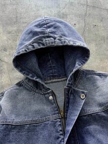 AXEPEAK 男士水洗连帽夹克，高端翻领时尚飞行员夹克 - 藍色 - 查看 3