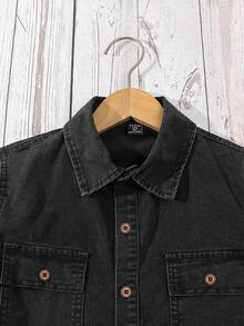 Tween Boy Casual Solid Color Button-Front Denim Shirt, Autumn Boy Jackets For Kids Black Jeans Shirt For Boy Boys Urban Shirt Jean Shirt Kids