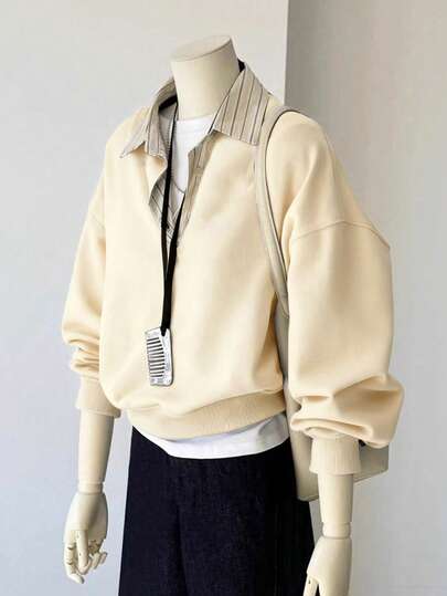 INAWLY Women's Patchwork Long Sleeve Sweatshirt With 2 In 1 Design