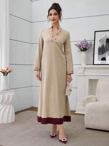 Al Najma Women's Elegant Neckline Ribbon & Fashionable Backless Tie Everyday Versatile Arabic Style Dress