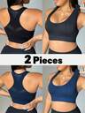 Velisys 2pcs Plus Size Women Seamless Knit Comfortable Easy-To-Wear Solid Color Hollow-Out Sports Bra Set