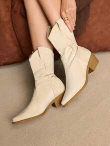 Rosivie Damen Retro Western Stil Plateau Knöchel Stiefel - Aprikosenfarben - Übersicht 7