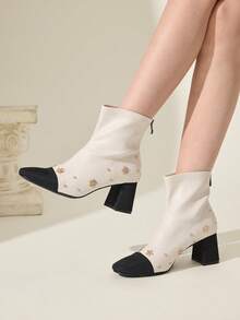 CUCCOO CHICEST Autumn/Winter New Beige Chunky Heel Elastic Elegant Comfortable Non-Slip Versatile Women Ankle Boots For Christmas - Beige - View 2