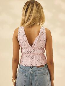 Aralina Winter Polka Dot Lace Detail Ruched Front Cute Going Out Top - Baby Pink - View 2