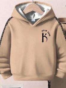 SHEIN 2 件套年轻男孩休闲酷炫简约字母图案印花宽松连帽长袖运动衫套装，适合秋冬季 - 彩色 - 查看 5