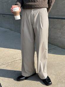 DAZY Men's Beige Striped Suit Pants, Suitable For Commuting All Year Round - Apricot - View 7