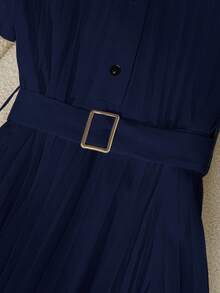 SHEIN Clasi 时尚新款高端法式简约褶皱雪纺polo领短袖连衣裙夏季