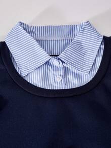 SHEIN ChillGRL 2件套少女碎花装饰卫衣搭配条纹喇叭裤，秋冬季