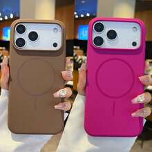 1个奢华亮泽荧光液态硅胶手机壳，兼容 17 Air 16 15 14 13 12 17 Pro Max Plus，带磁吸软盖 - 漫月紅 - 查看 11