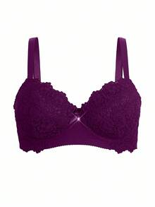 DesireSculpt 1pc Women's Embroidered Lace Adjustable Comfortable Underwire Bra - Purple - View 3