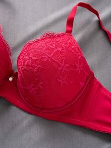 1 pieza Sujetador con aros realzador de busto simple y sexy de encaje