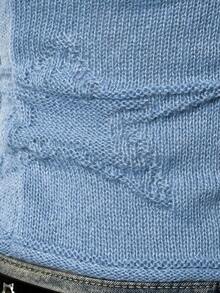 SHEIN PETITE Y2K Five-Pointed Star Pattern Short-Sleeved Sweater, Spring And Summer Ladies Knitted Top - Blue - View 5