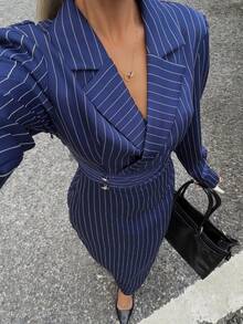 Elyressa Elegant French Striped Casual Dress For Commuting And Parties