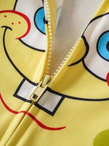 SpongeBob SquarePants | SHEIN 2 piezas Mameluco con capucha con cremallera y gráfico de dibujos animados lindos para bebé niño - Multicolor - Ver 11