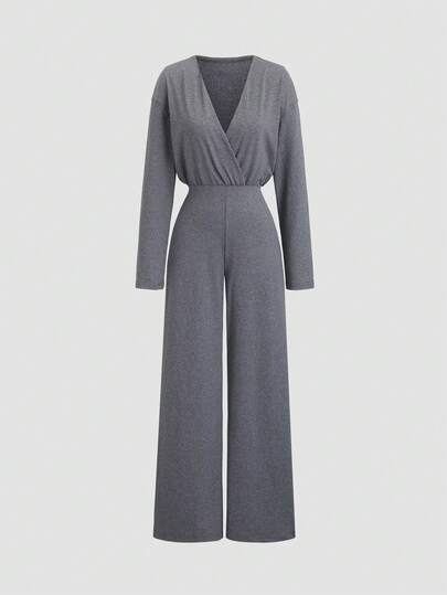 Sweetra Y2K Solid Color Turtleneck Casual Versatile Long Sleeve Pleated Loose Straight Jumpsuit, Autumn