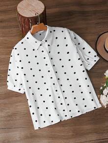 Franclia 休闲通勤波点印花翻领纽扣短袖衬衫 - 白色 - 查看 5