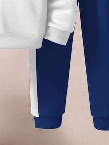 SHEIN Bộ 2 áo nỉ thể thao rộng rãi cho bé trai, phong cách cổ điển thời trang, phong cách đại học, họa tiết khối màu, họa tiết không gian, phong cách đường phố, áo hoodie dài tay thoải mái, phù hợp cho mùa thu/đông - Nhiều màu - Xem 5