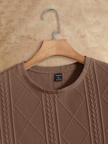 HIMLAND 2pcs Men's Casual Everyday Commute Letter Textured Fabric Knit Short Sleeve T-Shirt And Drawstring Waist Long Pants Set, Spring/Summer/Autumn Brown Set Men Men Matching Set Men S Knitted Set - Brown - View 8