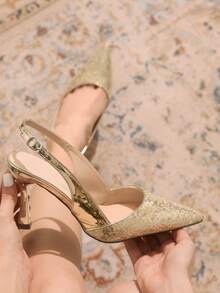 CUCCOO TILAWA Pantofi cu toc înalt și sclipici pentru femei, cu vârf ascuțit și aspect glamuros, la modă