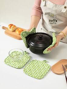 2pcs/4pcs Thickened Cotton Insulated Pad, Heat Resistant Mat, Fabric Pot Holder, Nordic Style Placemat, Suitable For Kitchen, Dining Room, Living Room - Grey - View 6