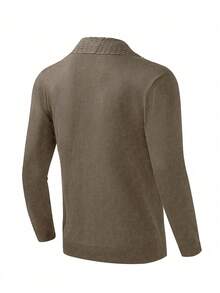 Manfinity Homme Men's Casual Open Front Long Sleeve Sweater, Autumn/Winter - Maroon - View 2