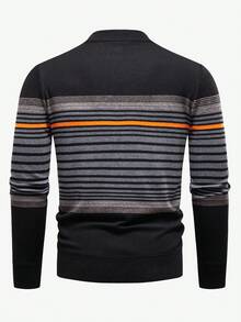 Calvornis Men's Knitted Striped Sweater, Autumn Knitwear Base Layer - Black - View 2