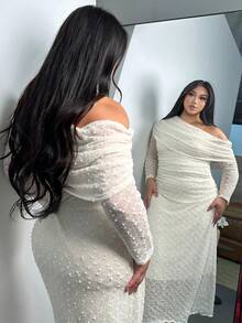 Firerie Plus Size Elegant Formal White Summer Maxi Dress For Women,Bodycon Long Sleeve Wedding Dress,Minimalist Chic Office Commute Fashion Outfit Fall - Apricot - View 5