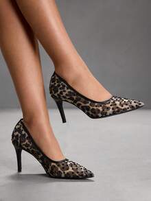 CUCCOO SZL Modische Pendler-Leoparden-Muster Strass-verzierte High Heels - Braun - Übersicht 1