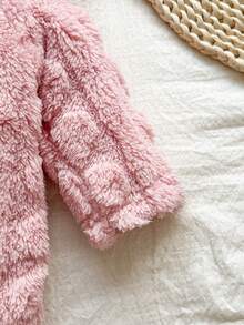 SHEIN Vintaside Kids Newborn Simple Stylish Cute Polka Dot Long Sleeve Hooded Fleece Jumpsuit Loungewear - Pink - View 9
