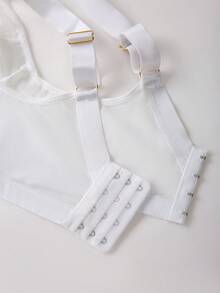 DesireSculpt 1pc Plus Size Lace Patchwork Wireless Bra - White - View 8