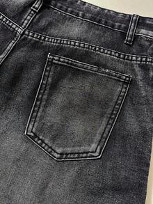 Manfinity Hypemode Manfinity Streetrush Men's Casual Street Fashionable Low Waisted Raw Edge Star Pattern Loose Wide Leg Jeans Going Out Hang Out College Vacation Street, Emo Style, Grunge - Black - View 6