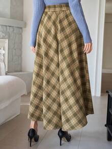 DAZY Women's High Waist Plaid Retro A-Line Skirt - Green - View 2