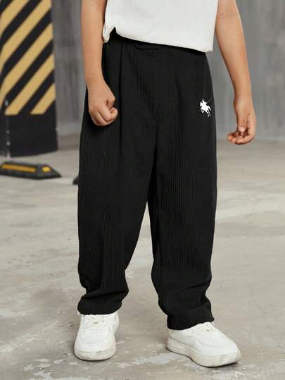 儿童男童休闲宽松直筒纯色长裤，适合上学、花园、海滩、生日、圣诞节、感恩节、冬季等各种场合，打造舒适的秋冬造型。