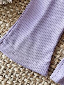 SHEIN Baby Girl Infant Toddler Newborn 0-3 Years Old Autumn/Winter Casual Sweet Strawberry Knitted Cardigan Jacket And Flared Pants 2 Pieces Set - Mauve Purple - View 7