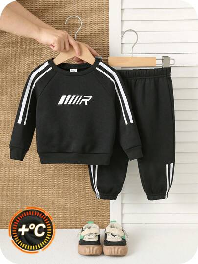 SHEIN 2pcs/Set Toddler/Baby Boy/Girl Sweatshirt And Jogger Pants Set, Comfortable Casual Daily Fashion Sports Style All-Match Outfit, Suitable For Indoor, Outdoor, Daily, Sports, Play, Party, Photo Shoot, Holiday, Vacation, New Year, Spring/Summer/Autumn/Winter Baby Sportswear Boys 2 Piece Set Baby Casual Sets Toddler Set Boy