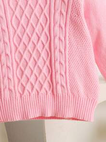 SHEIN LMoss Kids 年轻女孩纯色立领修身休闲毛衣 - 淺粉色 - 查看 4