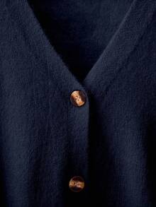 Franclia Áo khoác len cardigan cổ chữ V màu trơn cỡ lớn, thường ngày cho mùa thu/đông Áo khoác cardigan màu xanh navy dành cho nữ Áo khoác cardigan cài nút màu xanh navy dành cho nữ cỡ lớn màu hoàng hôn - Xanh đậm - Xem 4