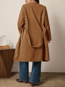 SHEIN LUNE Plus Size Solid Color Minimalist Long Sleeve Woolen Sweater, Everyday Wear/Winter - Brown - View 2