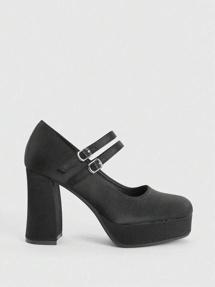 CUCCOO LuxiPop Women's Thick Sole Mary Jane Platform Pumps, Square Toe Closed Strap Dress High Heels, Chunky Heel Party & Date Shoes, Fashion Formal High Heels, Black Platform Pumps - Perfect For Parties And Weddings - Ideal Gift For Fashion Lovers, Suitable For Christmas, Thanksgiving, New Year Outfits