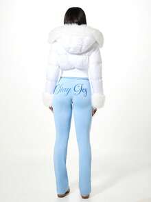 SUMWON WOMEN 圣诞冰爽印花喇叭裤，浅蓝色柔软运动面料，休闲家居服。 - 藍色 - 查看 3