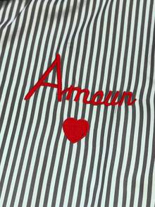 Franclia Classic Striped Long Sleeve Shirt, Delicate Embroidered Pattern, Loose & Comfortable Fit - Black and White - View 4