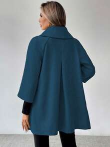 SHEIN LUNE Women's Solid Color Wool Blend Coat, Fashionable For Commuting, Autumn/Winter - Teal Blue - View 2