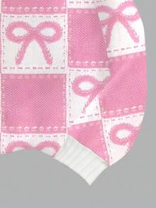 Tween Girls Casual Fashionable Cute Sweet Creative Pink Bow Plaid Pattern Faux Fur Sweatshirt, Round Neck Pullover Outerwear For Autumn/Winter - Multicolor - View 4