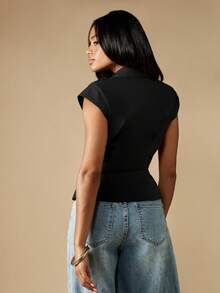 MISSGUIDED Sleeveless Wrap Style Waistcoat Top With Lapel Collar And Tie Belt Closure - Black - View 2