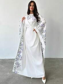 Firerie 女士新款优雅复古休闲度假浪漫印花长袖宽松圆领连衣裙，女士秋冬连衣裙，外套，教师装 - 彩色 - 查看 7