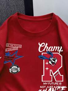 Manfinity Hypemode Plus Size Men's Minimalist Graphic Print Round Neck Short Sleeve T-Shirt Red Graphic T-Shirt - Red - View 3